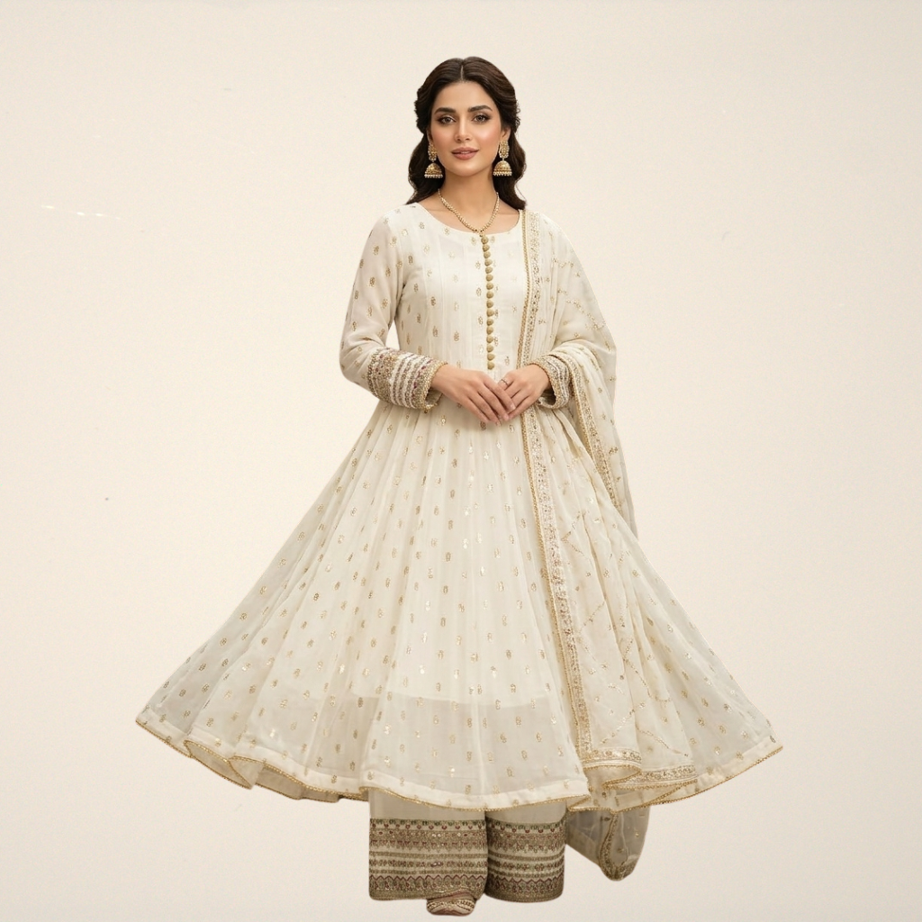 Maroon Chiffon Embroidered Peplum Suit with Plazo & Organza Dupatta – Party Wear 3PC Set